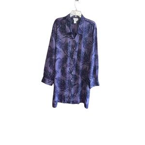 Coldwater Creek purple black ferns polyester button down long sleeve tunic Sz 3X